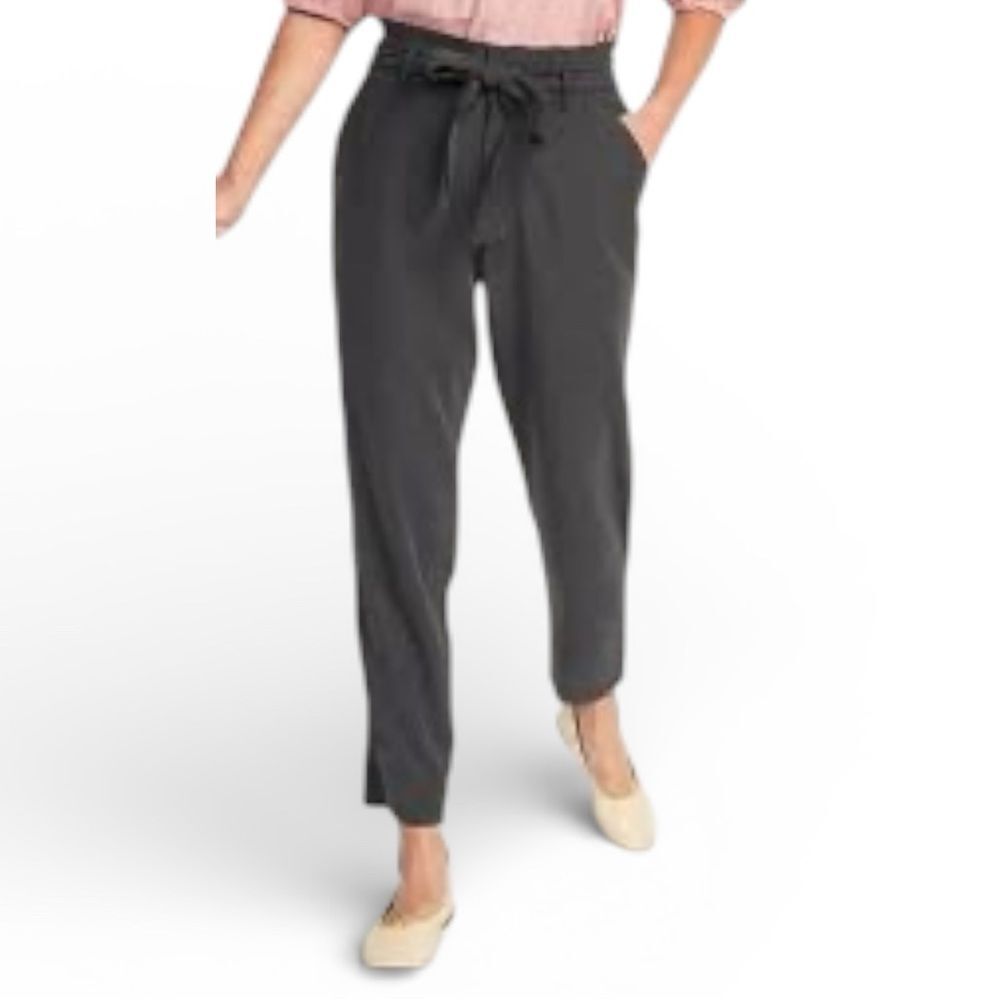 Old Navy Gray Paper Bag Tie Waist Cropped Straight Ankle Pants
